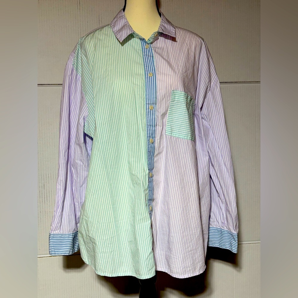 Time and Tru ladies XL 16/18 button front long sleeve pastel stripped b…